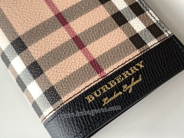 Burberry專門店新款男士長夾錢包 巴寶莉Haymarket格紋拼皮革長款二折包 yxb1018